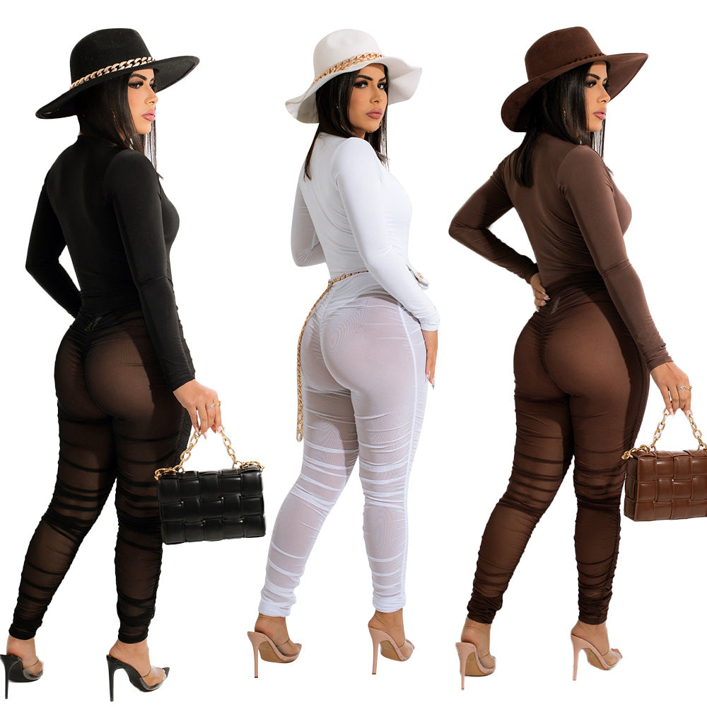 Women's Mesh Long Sleeve Two-piece Suit