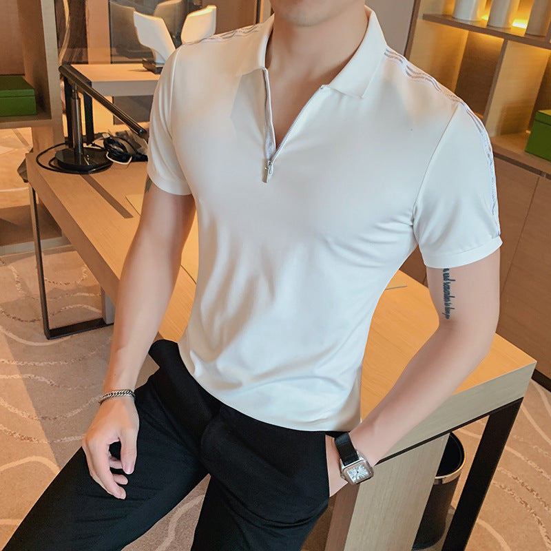 New Men's Zip Collar Polo Shirt Slim Fit T-Shirt Top