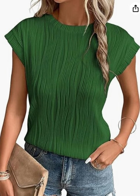 Women's Fashion Tops Round Neck Super Short Sleeve Solid Color Summer T-shirt