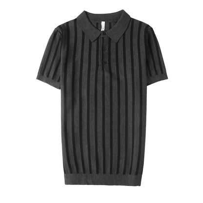 Men's Fashion Wide Striped Short-sleeved Polo Shirt