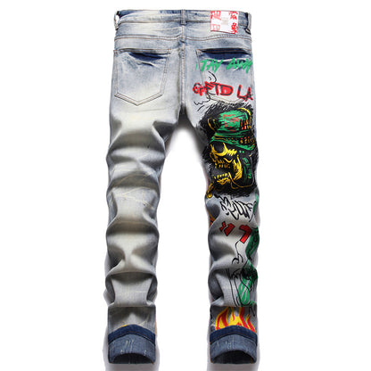 Stretch Print Dye Skinny Men's Jeans