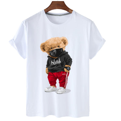 Sports Mask Bear Printed Short-sleeved T-shirt Men