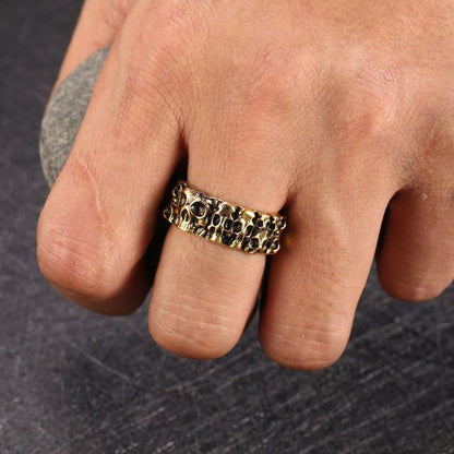 Vicntage Hell IDeon Skull Male Ring Metallic Blmak