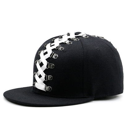 Punk Hip Hop Baseball Woven Belt Handmade Rivet Men And Women Flat-brimmed Cap