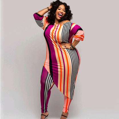 Women's Clothing Casual Fashion Printing Striped Suit Two-piece Set