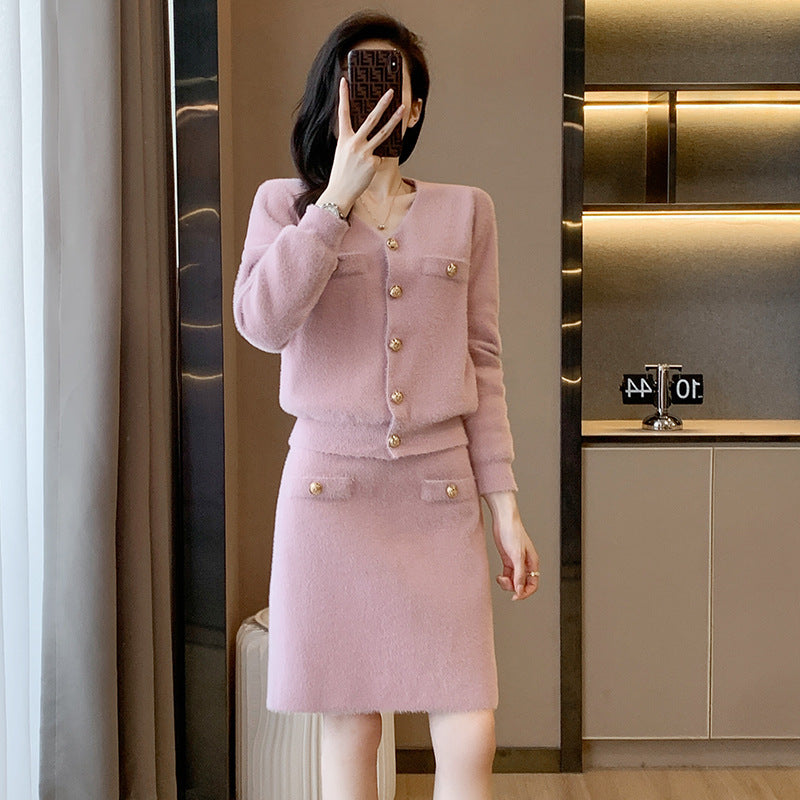 Classic Style Fashion Casual Set Knitted Two-piece Suit Skirt