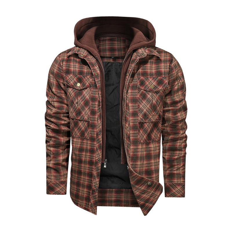 Men Long-sleeved Plaid Jacket Regular Fit Fleece Detachable Hoodies Jackets