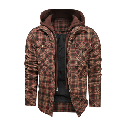 Men Long-sleeved Plaid Jacket Regular Fit Fleece Detachable Hoodies Jackets