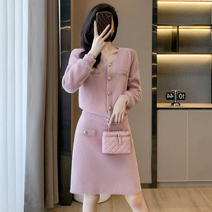 Classic Style Fashion Casual Set Knitted Two-piece Suit Skirt