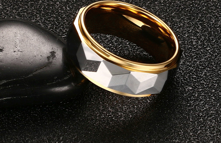 Tungsten gold ring male single index ring