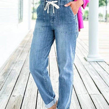 Oversized Straight Trousers Women's Drawstring Jeans Fashion Pants