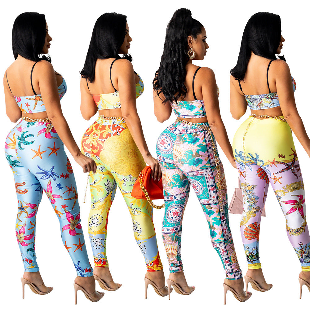 Skinny Print Pants Two-piece Set For Women