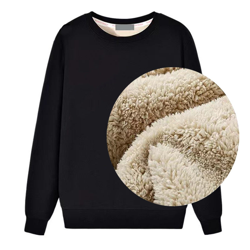 Winter Lambskin Sweater Women's Men's Loose Round Neck Warm Top Without Hood Coat