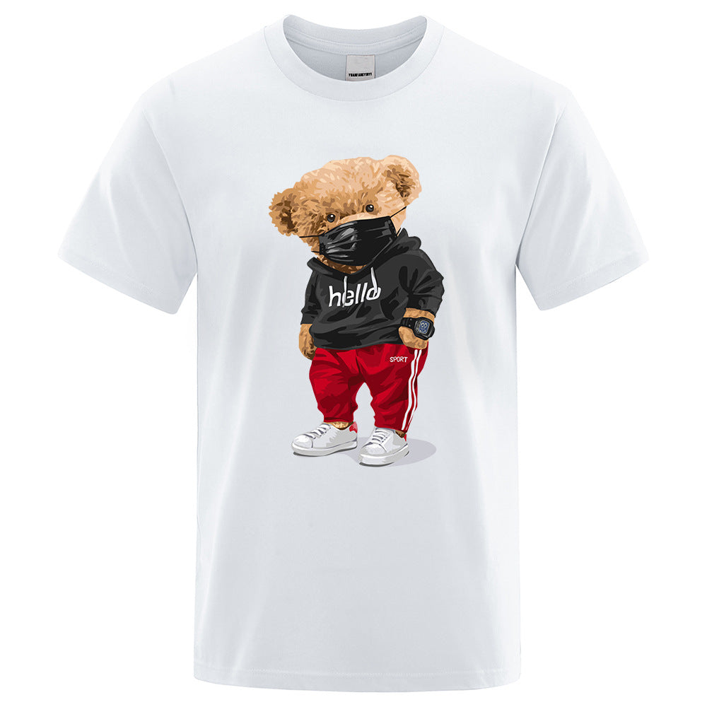 Sports Mask Bear Printed Short-sleeved T-shirt Men