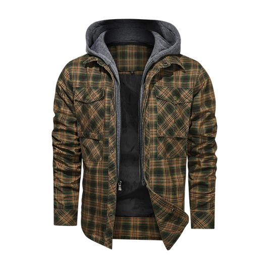 Men Long-sleeved Plaid Jacket Regular Fit Fleece Detachable Hoodies Jackets