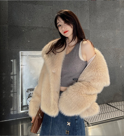 Women's Fashionable Large Lapel Imitation Fur Warm Coat