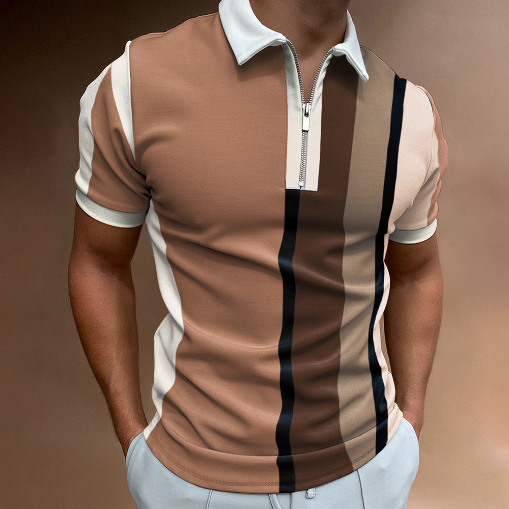 Men's POLO Lapel Striped Plaid Short Sleeve T-Shirt