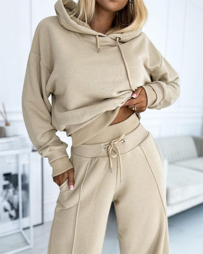 Stitching Popular Hooded Sweater Two-piece Set