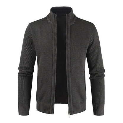 2023 Autumn New Men's Cardigan Coat Casual Stand Collar Solid Color Men's Knitwear