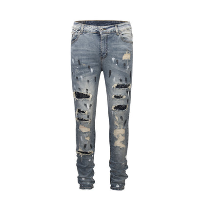 Paint splash trousers hot drilling ripped jeans