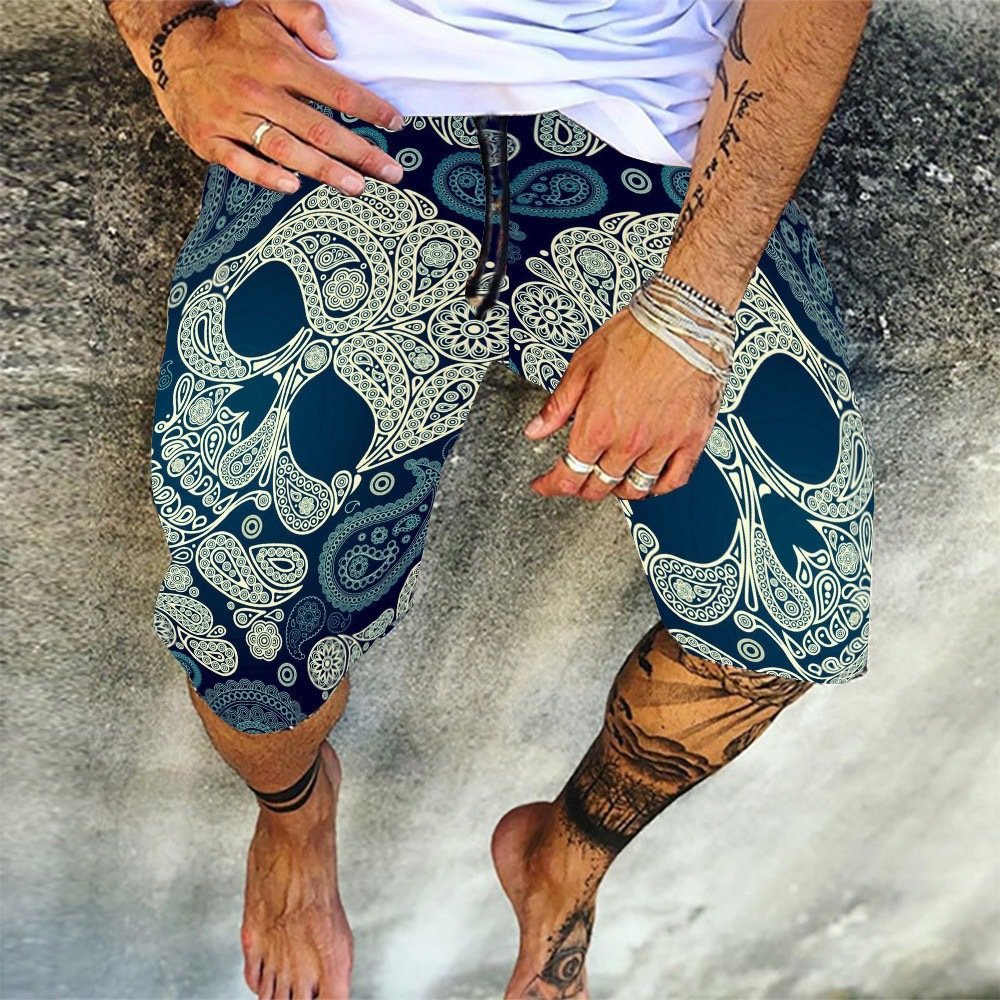 Skull Pattern Men's Casual Beach Pants