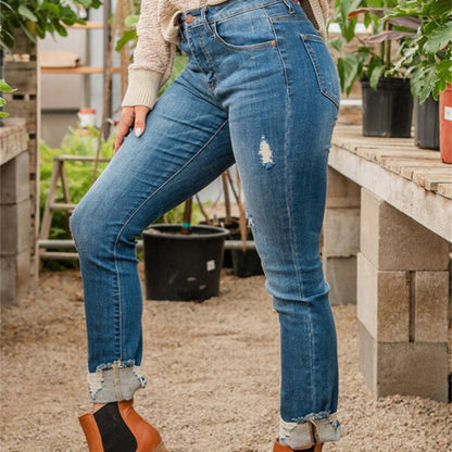 Slim Fit And Torn Blue Jeans For Women