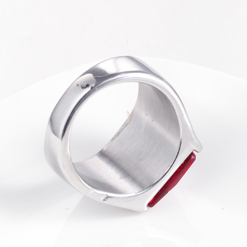 Stainless Steel  Male Retro Garnet Red Creative Ring