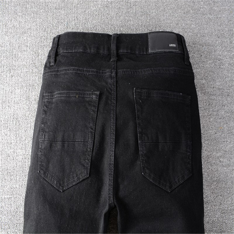 Black Ripped Patch Skinny Stretch Skinny Jeans