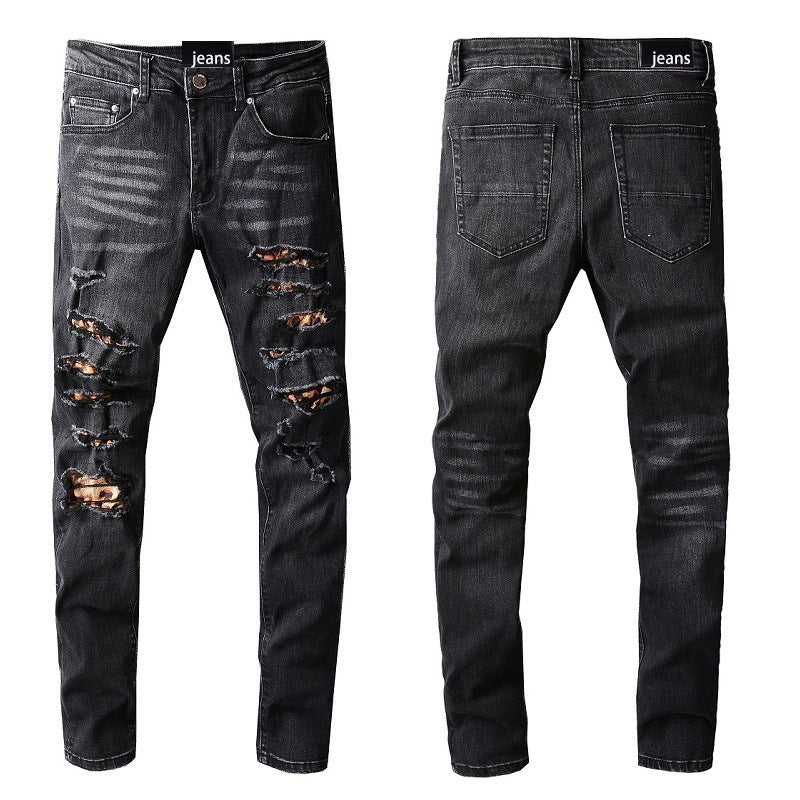 Men's Personality Trend Ripped Patch Jeans