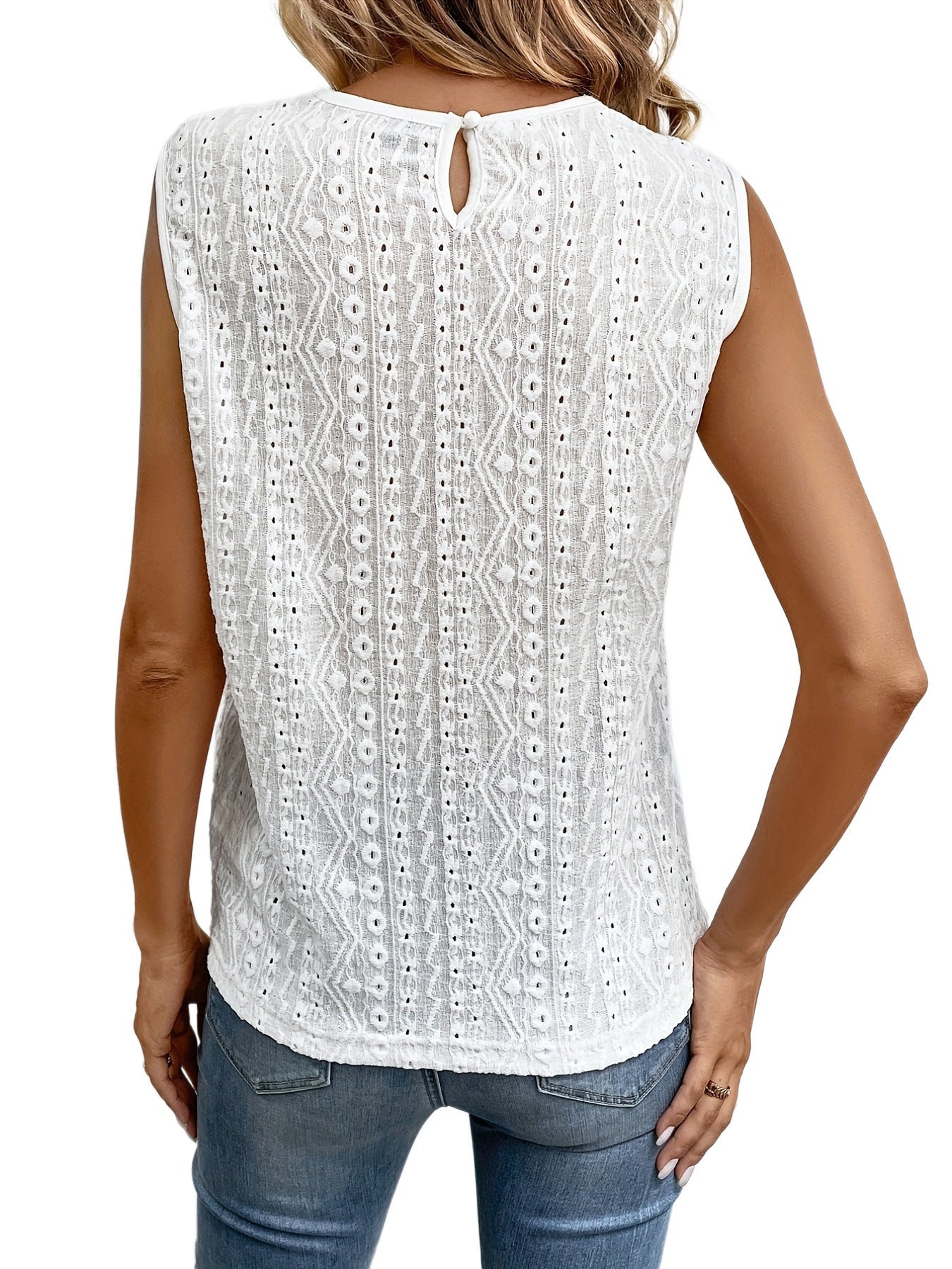 Women's Lace Stitching Solid Color Vest Women's See-through Round Neck Top