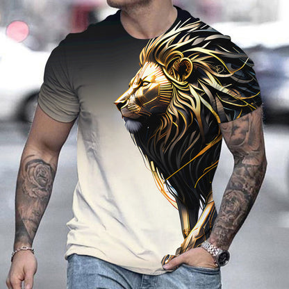 Men's Casual Lion Printing Short-sleeved T-shirt