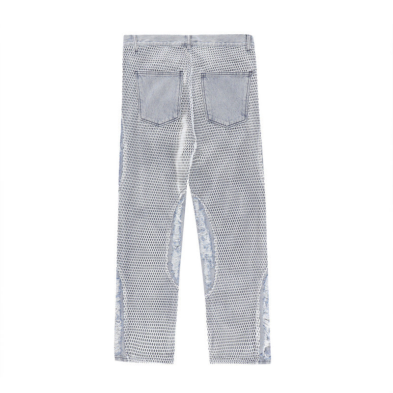 Mesh Panel Ripped Fleece Vintage Jeans