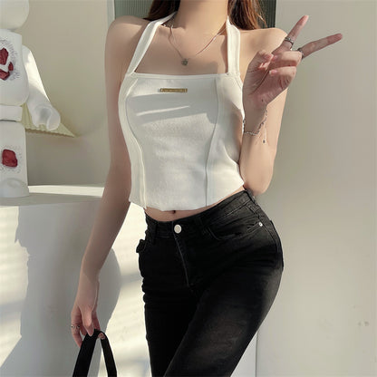 White Halter Camisole Women's Inner Hot Girl Short Midriff-baring Top