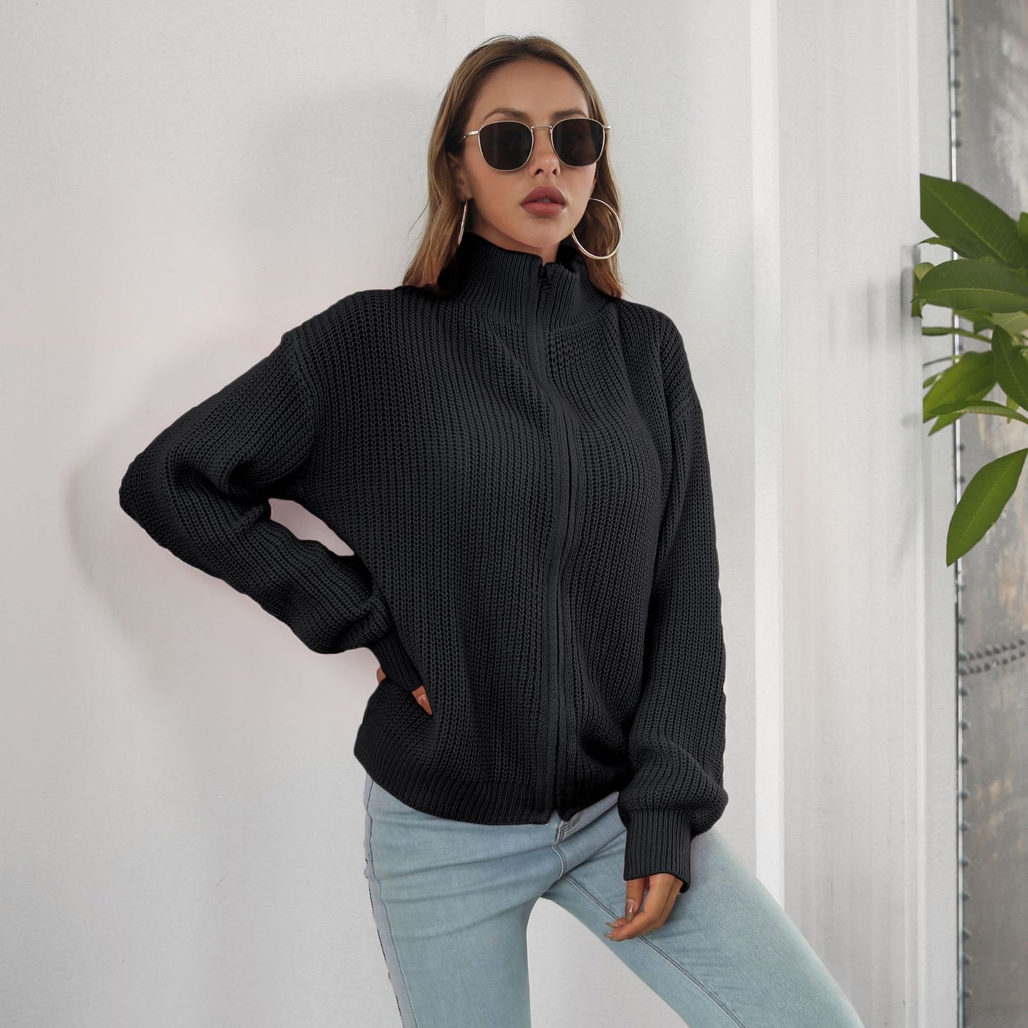 Fashion Zipper Sweater Coat For Women