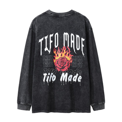 Rose Flame Printed Long Sleeve Men's Fried Street