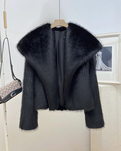 Women's Fashionable Large Lapel Imitation Fur Warm Coat