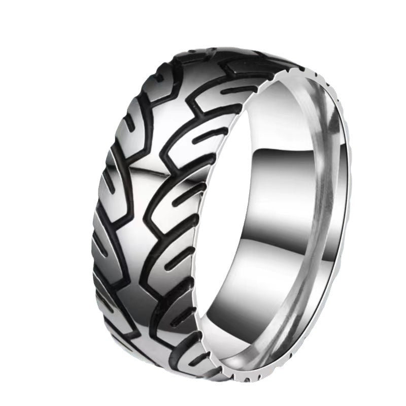 Men's Non-fading Etching Tire Pattern Vintage Ring