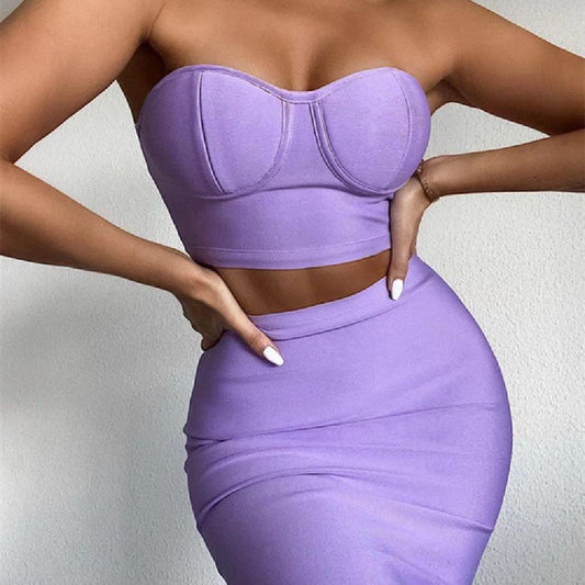 Sexy Tube Top High Waist Short Skirt Two-piece Set