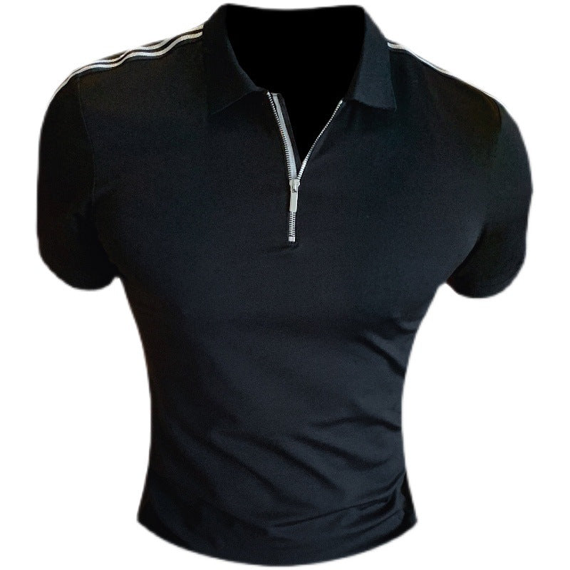 New Men's Zip Collar Polo Shirt Slim Fit T-Shirt Top