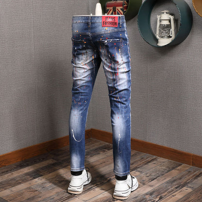 Men's Fashion Splash-ink Hole Patch Jeans