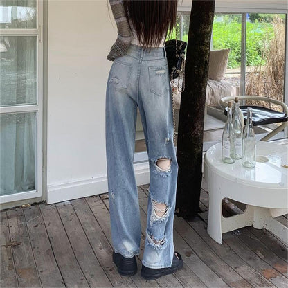 Women's High Street Straight Ripped Jeans