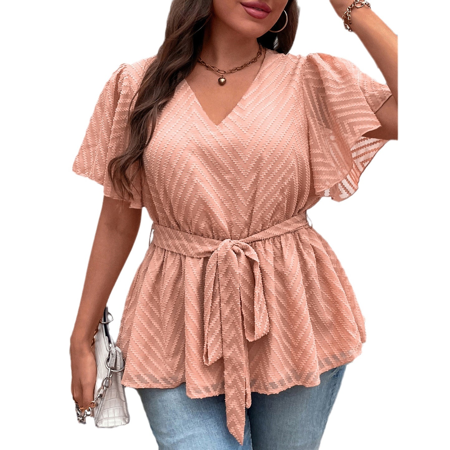 Thin Loose-fitting Plus Size V-neck Top