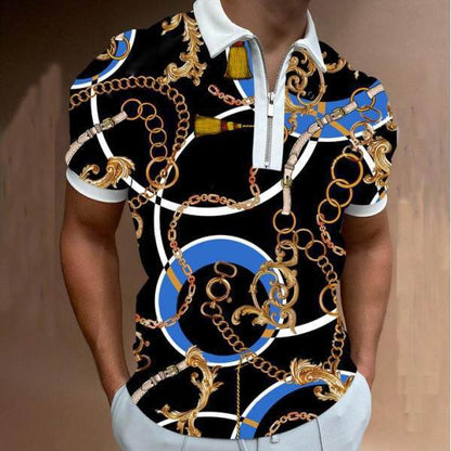 Patterned Polo Shirt Men's Casual Plus Size Short-sleeved Shirt