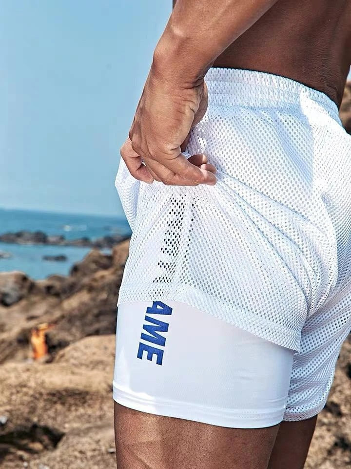 Breathable Running Light Board Men's Double Mesh Shorts