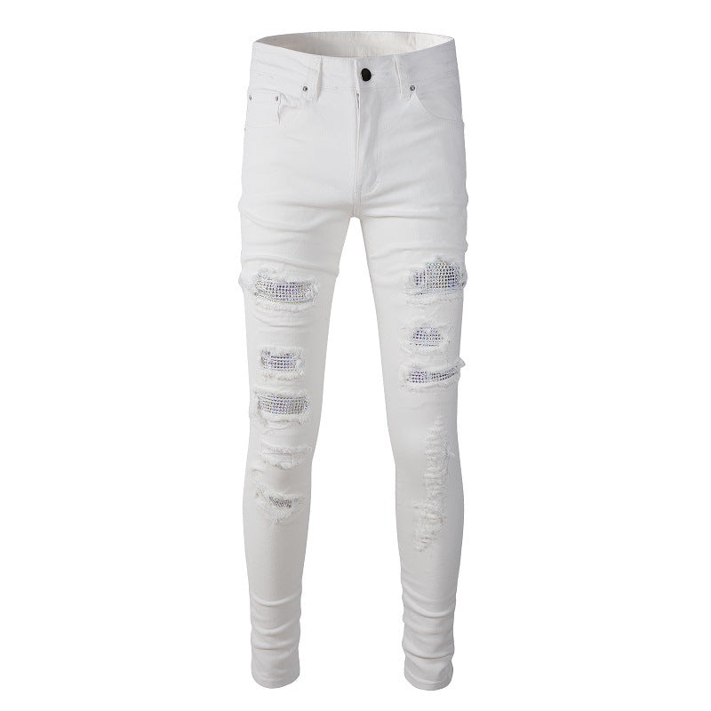 Jeans High Street Ripped Diamond Men's Stretch