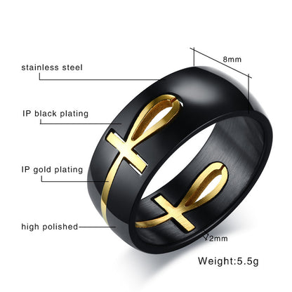 Two Tone Detachable Ankh Egyptian Cross Ring For Men Stainless Steel Male Religious Jewelry