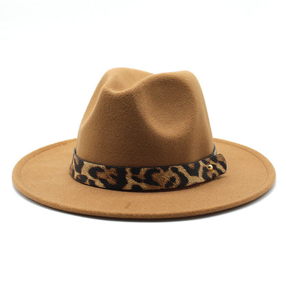 Men's Fashion Leopard Print Woolen Big Brim Top Hat