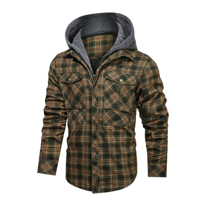 Men Long-sleeved Plaid Jacket Regular Fit Fleece Detachable Hoodies Jackets