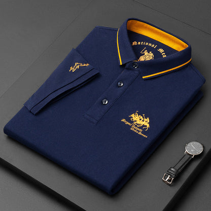 Embroidered POLO Fashion Solid Color Middle-aged And Young Men's Short-sleeved Top T-shirt Men's