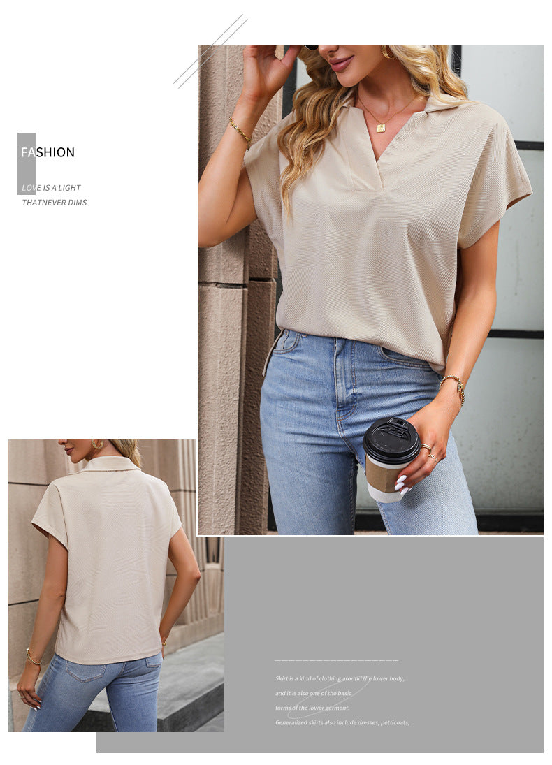 Women's V-neck Temperament Commute Loose-fitting Casual T-shirt